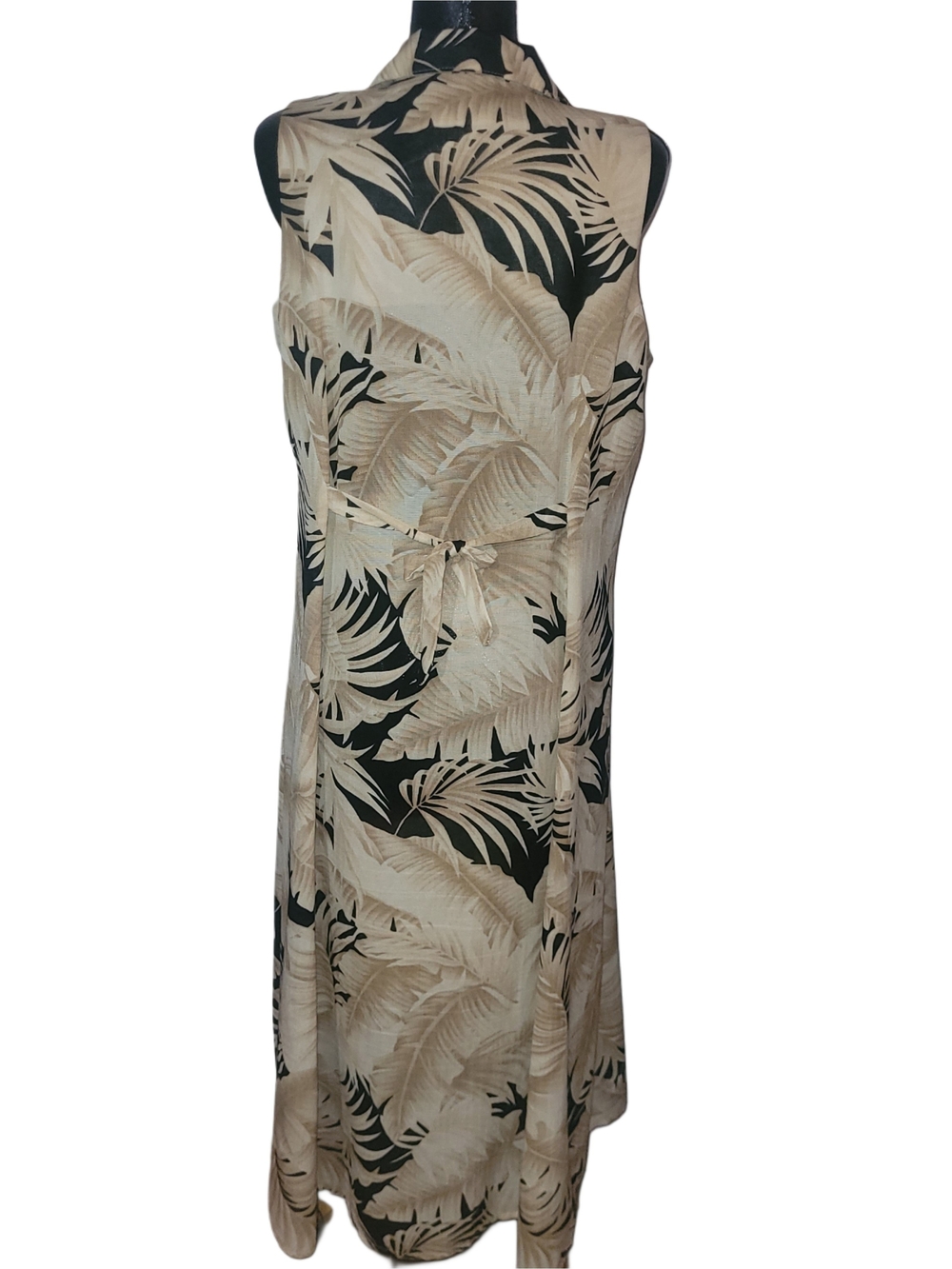 Hiroko 90's Sleeveless Tan & Black Tropical Print Button-Front Maxi Dress XL - Picture 7 of 8
